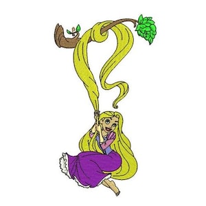 Rapunzel Playing with Hair Machine Embroidery Design, Disney Design, Cartoon Embroidery Pattern, Disney Princess Design, Tangled Character