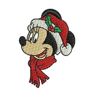 Diseño de bordado a máquina de cara de Minnie Mouse de Papá Noel navideño - 2 tamaños, diseño de personajes de Mickey y sus amigos, bordado de Minnie Mouse