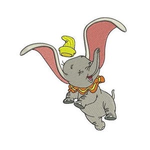 Flying Dumbo Machine Embroidery Design, Disney Character Design, Cartoon Baby Elephant Embroidery Pattern, Elephant with Big Ears Design