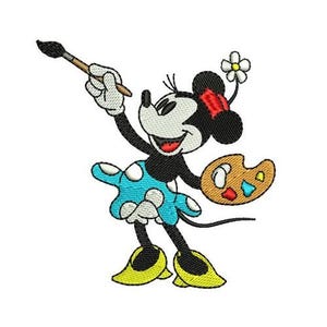 Artist Minnie Mouse Machine Embroidery Design, Disney Design, Cartoon Pattern, Mickey & Friends Character Design, Minnie Mouse Embroidery