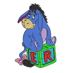 Cute Eeyore Playing Blocks Machine Embroidery Design, Disney Animal Design, Cartoon Embroidery Pattern, Shy Donkey Eeyore Embroidery