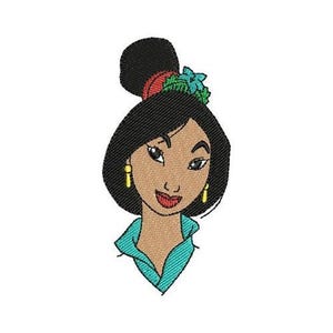 Traditional Chinese Mulan Face Embroidery Design, Disney Character Design, Cartoon Embroidery Pattern, Brave Warrior Princess Embroidery