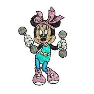 Minnie Mouse Lifting Weights Machine Embroidery Design - 2 sizes, Mickey & Friends Character Embroidery Pattern, Minnie Mouse Embroidery