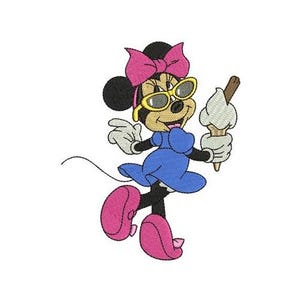 Minnie Mouse Eating Ice cream Machine Embroidery Design, Disney Design, Cartoon Pattern, Mickey & Friends Character, Minnie Mouse Embroidery