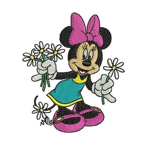 Daisy Flowers Minnie Mouse Embroidery Design, Disney Design, Mickey & Friends Character Embroidery Pattern, Minnie Mouse Embroidery