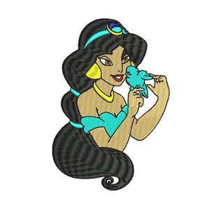 Princess Jasmine & Bird Machine Embroidery Design, Disney Princess Embroidery Design, Aladdin Character Embroidery Pattern