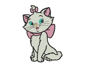 Diseño de bordado a máquina de Marie sentada de Aristogatos (2 tamaños), diseño de gato de Disney, patrón de personajes de Aristogatos, bordado de gatito atrevido