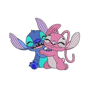 Valentine Stitch & Angel Hugging Machine Embroidery Design, Disney Character Design, Cartoon Embroidery Pattern, Lilo and Stitch Design
