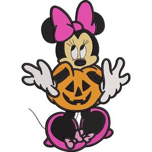 Halloween Minnie Mouse in Pumpkin Costume Machine Embroidery Design - 2 sizes, Disney Character, Mickey & Friends Embroidery Pattern