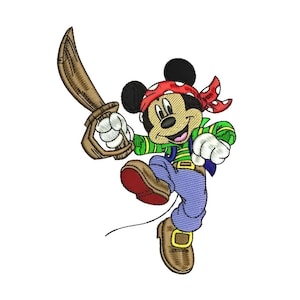 Broderidesign för pirat Musse Pigg med svärd, Disney-figursdesign, broderimönster för Musse Pigg och vänner, broderi för Musse Pigg