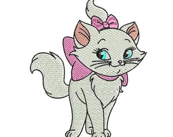 Diseño de bordado a máquina de Sassy Kitten Marie, diseño de gato de Disney, patrón de bordado de personajes de Aristogatos, bordado de Sassy Kitten