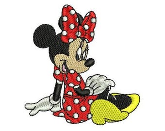 Relaxed Minnie Mouse Sitting Machine Embroidery Design, Disney Mickey & Friends Character Embroidery Pattern, Minnie Mouse Embroidery