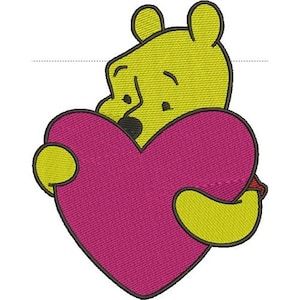 Valentine Winnie the Pooh Heart Machine Embroidery Design - 4 sizes, Disney Character, Cartoon Embroidery Pattern, Pooh Teddy Bear Character