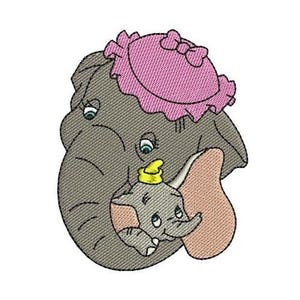 Dumbo Cuddling his Mom Mrs. Jumbo Machine Embroidery Design, Disney Elephant Design, Cartoon Embroidery Pattern, Big Ears Elephant Design