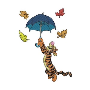 Autumn Tigger with Umbrella Machine Embroidery Design, Disney Design, Cartoon Tiger Embroidery Pattern, Winnie The Pooh Character Design