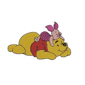 Laying Down Piglet & Winnie Machine Embroidery Design, Disney Design, Cartoon Friends Embroidery Pattern, Winnie The Pooh Embroidery