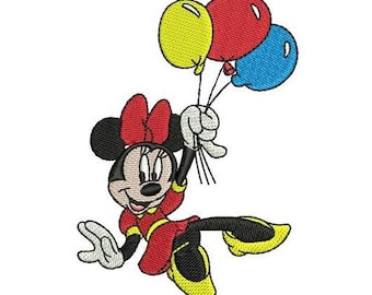 Minnie Mouse with Balloons Machine Embroidery Design, Disney Design, Cartoon Pattern, Mickey & Friends Character, Minnie Mouse Embroidery