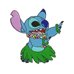 Stitch Dancing Hawaiian Hula Machine Embroidery Design, Lilo & Stitch Character Embroidery Pattern, Cartoon Alien Pattern, Disney Design