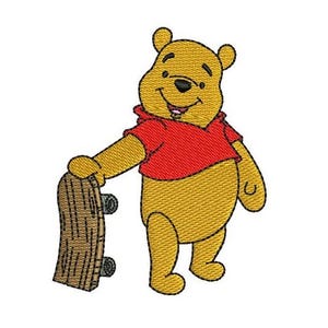 Skate Boarding Winnie Embroidery Design, Pooh Teddy Bear Embroidery, Disney Design, Cartoon Embroidery Pattern, Winnie The Pooh Embroidery