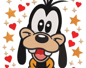 Sparkling Goofy Machine Embroidery Design - 2 sizes, Disney Character Design, Cartoon Embroidery Pattern, Mickey & Friends