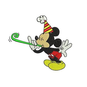 Micky Maus im Partyhut Maschinenstickerei, Disney Design, Mickey & Friend Stickmuster, Mickey Mouse Stickdatei