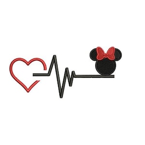 Heartbeat Minnie Head Silhouette Machine Embroidery Design - 2 sizes, Cartoon Pattern, Mickey & Friends Character, Minnie Mouse Embroidery