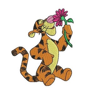 Tigger Sniffing Flower Machine Embroidery Design, Disney Design, Cartoon Tiger Embroidery Pattern, Winnie The Pooh Character Design