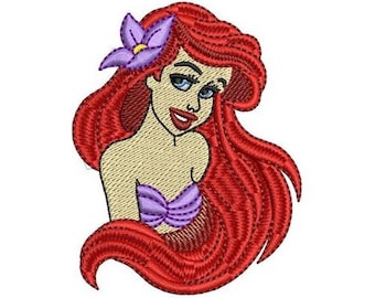 Princess Ariel Machine Embroidery Design - 2 sizes, Disney Mermaid Character Embroidery Pattern, Ariel Embroidery Design