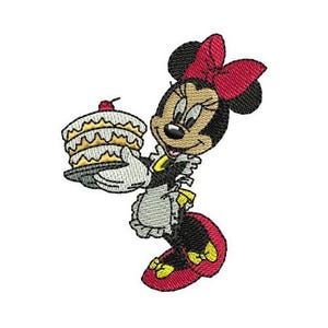 Baker Minnie Mouse with Cake Machine Embroidery Design, Disney Design, Cartoon Pattern, Mickey & Friends Character, Minnie Mouse Embroidery