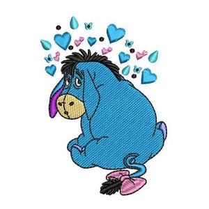 Lovely Bow Tailed Eeyore & Hearts Machine Embroidery Design, Disney Shy Donkey Design, Cartoon Embroidery Pattern, Winnie The Pooh Character