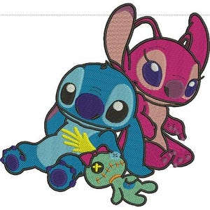 Stitch & Angel Machine Embroidery Design, Disney Character Design, Cartoon Embroidery Pattern, Lilo and Stitch Design
