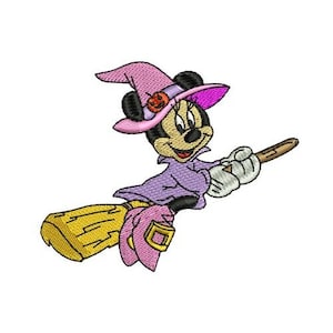 Halloween Witch Minnie Mouse on Broom Stick Machine Embroidery Design, Disney Design, Mickey & Friends Character Embroidery Pattern