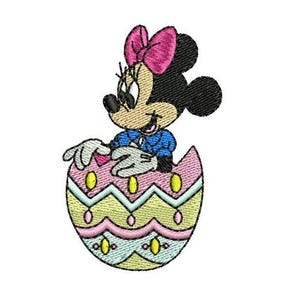 Minnie Mouse Sitting in an Easter Egg Machine Embroidery Design, Disney Design, Mickey & Friends Character Design, Minnie Mouse Embroidery