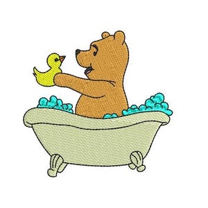Bathing Winnie The Pooh with Rubber Duck Machine Embroidery Design, Disney Design, Cartoon Embroidery Pattern, Winnie The Pooh Embroidery