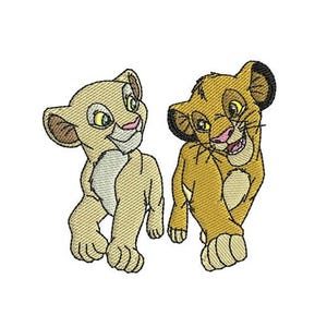 Diseño de bordado a máquina de los cachorros Nala y Simba, diseño de bordado de los Leones de Disney, patrón de bordado del personaje de El Rey León, mejores amigos