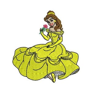 Princess Belle with Flower Machine Embroidery Design - 3 sizes, Disney Princess Design, Beauty & the Beast Character Embroidery Pattern