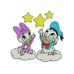 Baby Donald & Daisy Ducks with Stars Machine Embroidery Design, Disney Character Design, Cartoon Ducks Pattern, Donald and Daisy Embroidery