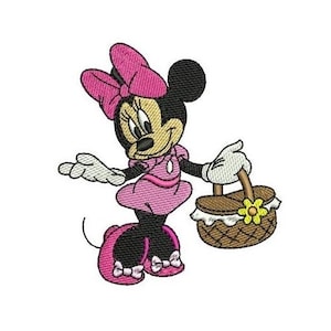 Picnic Ready Minnie Mouse with Basket Machine Embroidery Design, Disney Design, Cartoon Embroidery Pattern, Mickey & Friends Design