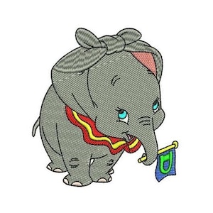 Knotted Ears Dumbo Holding D Flag Machine Embroidery Design, Disney Character Design, Cartoon Elephant Embroidery Pattern, Dumbo Embroidery