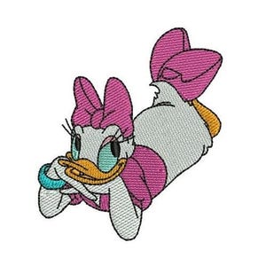 Daisy Duck Lying Down Machine Embroidery Design, Donald Duck Character Embroidery Pattern, Daisy Duck Pose with Chin in Hands Design