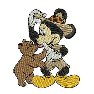 Guía de Safari de Mickey Mouse con diseño de oso para bordado a máquina, diseño de Disney, patrón de bordado de dibujos animados, bordado de Mickey Mouse jugador