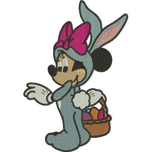 Easter Bunny Minnie Mouse with Bow and basket Machine Embroidery Design - 4 sizes, Disney Design, Cartoon Pattern, Mickey & Friends