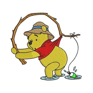 Winnie the Pooh Fishing Machine Embroidery Design, Fishing Pole Design, Disney Bear Character Embroidery Pattern, Winnie The Pooh Embroidery