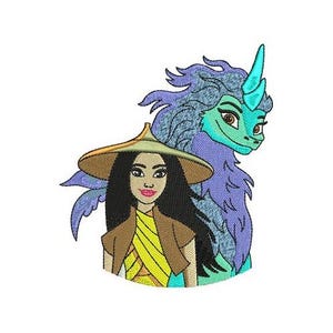 Raya & Sisudatu Machine Embroidery Design, Disney Dragon and Brave Princess Design, Raya and the Last Dragon Character Embroidery Pattern