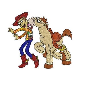 Horse Licking Woody Machine Embroidery Design, Disney Character Design, Cartoon Embroidery Pattern, Toy Story Character