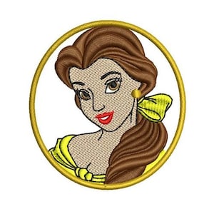 Prinzessin Belle im Spiegel Maschinenstickerei, Disney Prinzessinnen Design, Die Schöne und das Biest Charakter Stickdatei