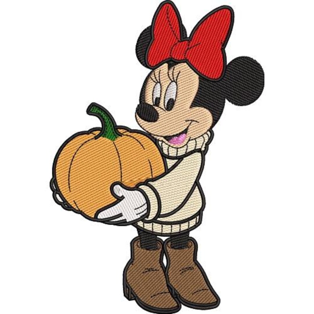 Fall Minnie Mouse With Pumpkin Machine Embroidery Design - 2 Sizes ...