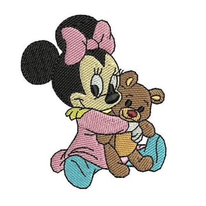 Baby Minnie Mouse with Teddy Bear Machine Embroidery Design - 2 sizes, Disney Design, Mickey & Friends Character Embroidery Pattern