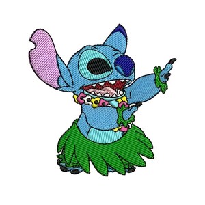Stitch Dancing Hawaiian Hula Machine Embroidery Design, Lilo & Stitch Character Embroidery Pattern, Cartoon Alien Pattern, Disney Design