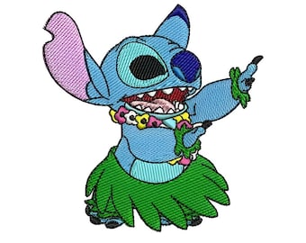 Stitch Dancing Hawaiian Hula Machine Embroidery Design, Lilo & Stitch Character Embroidery Pattern, Cartoon Alien Pattern, Disney Design